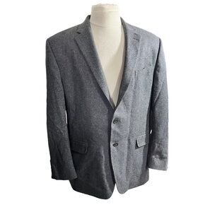 Ralph Lauren Grey Herringbone Tweed 2 Button Suit Jacket Sz 44R Wool Cashmere